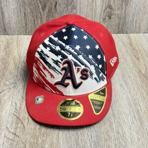Athletics Red Hat Cap Fourth of July Low Profile New Era 59Fifty Fitted Sz 7-7/8